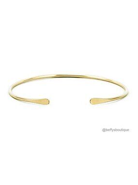Hammered End Cuff Bracelet, Skinny Gold Filled Bangle for Women, Dainty